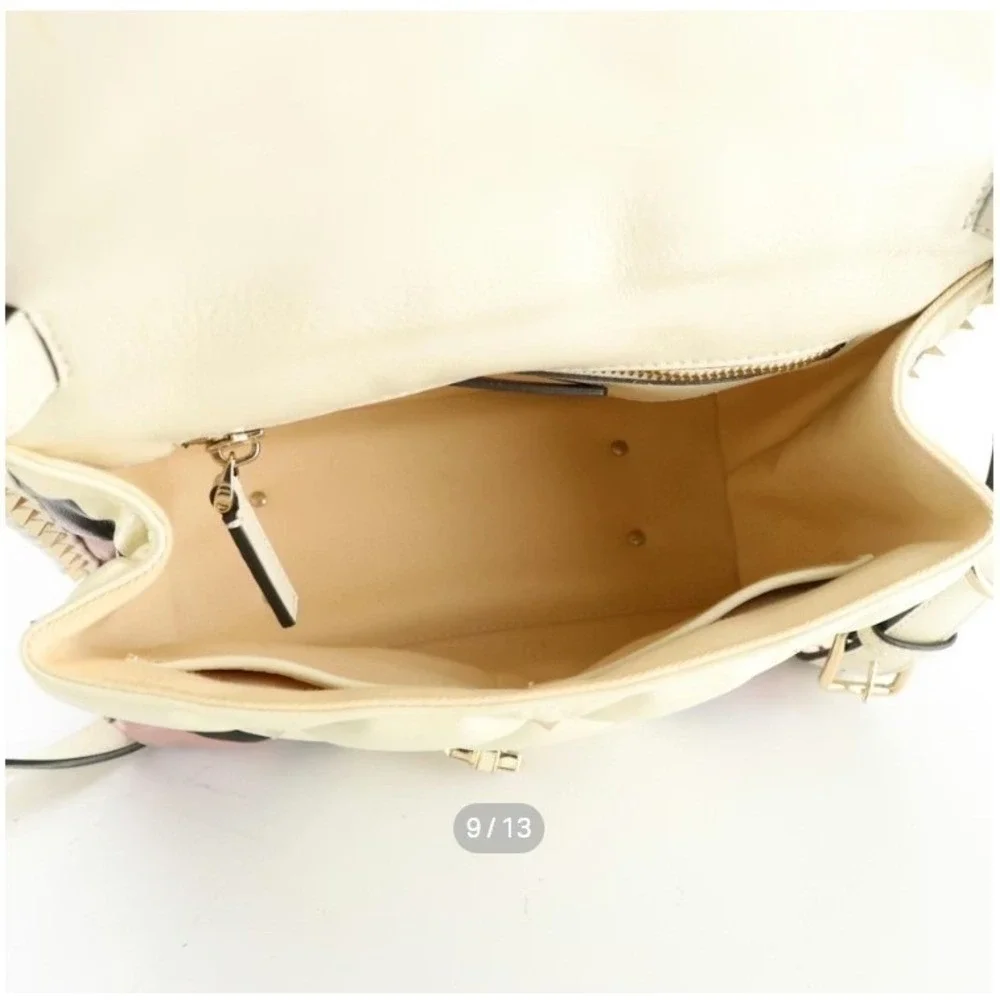 Valentino Garavani Candystud Top Handle Purse Pink Beige Black Leather Studded